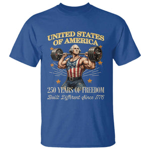 USA 250 Years of Freedom Muscular George Washington Weightlifter T Shirt Built Different Since 1776 Funny Patriotic 1st President Bodybuilder