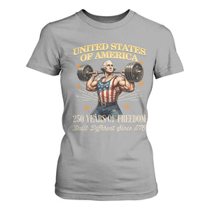 USA 250 Years of Freedom Muscular George Washington Weightlifter T Shirt For Women Built Different Since 1776 Funny Patriotic 1st President Bodybuilder