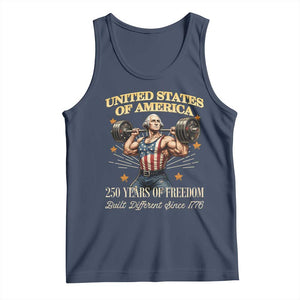 USA 250 Years of Freedom Muscular George Washington Weightlifter Tank Top Built Different Since 1776 Funny Patriotic 1st President Bodybuilder