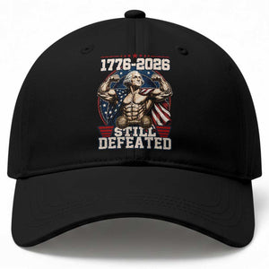 Still Undefeated 1776 to 2026 Muscular George Washington Baseball Cap Buff Bodybuilder American Flag Cape 250th Anniversary Semiquincentennial