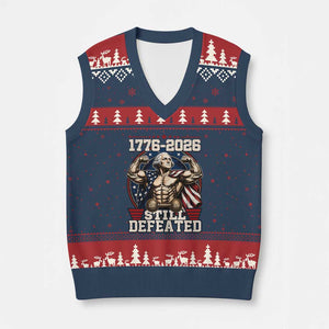 Still Undefeated 1776 to 2026 Muscular George Washington V-Neck Knit Sweater Vest Buff Bodybuilder American Flag Cape 250th Anniversary Semiquincentennial