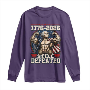Still Undefeated 1776 to 2026 Muscular George Washington Long Sleeve Shirt Buff Bodybuilder American Flag Cape 250th Anniversary Semiquincentennial