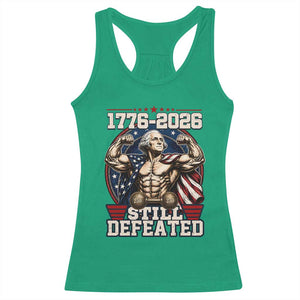 Still Undefeated 1776 to 2026 Muscular George Washington Racerback Tank Top Buff Bodybuilder American Flag Cape 250th Anniversary Semiquincentennial