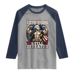 Still Undefeated 1776 to 2026 Muscular George Washington Raglan Shirt Buff Bodybuilder American Flag Cape 250th Anniversary Semiquincentennial