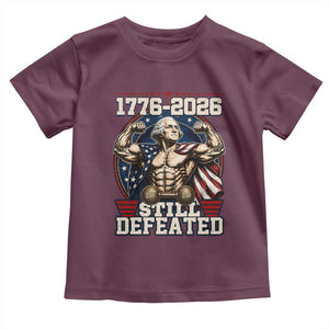 Still Undefeated 1776 to 2026 Muscular George Washington Toddler T Shirt Buff Bodybuilder American Flag Cape 250th Anniversary Semiquincentennial