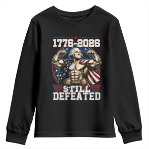 Still Undefeated 1776 to 2026 Muscular George Washington Youth Sweatshirt Buff Bodybuilder American Flag Cape 250th Anniversary Semiquincentennial