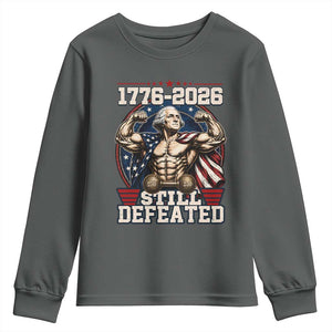 Still Undefeated 1776 to 2026 Muscular George Washington Youth Sweatshirt Buff Bodybuilder American Flag Cape 250th Anniversary Semiquincentennial