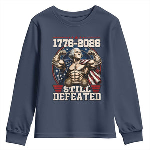 Still Undefeated 1776 to 2026 Muscular George Washington Youth Sweatshirt Buff Bodybuilder American Flag Cape 250th Anniversary Semiquincentennial