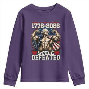 Still Undefeated 1776 to 2026 Muscular George Washington Youth Sweatshirt Buff Bodybuilder American Flag Cape 250th Anniversary Semiquincentennial