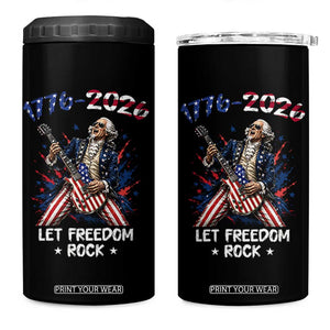 Let Freedom Rock George Washington Rock Star 4 in 1 Can Cooler Tumbler Funny Electric Guitar Player American Flag Suit 1776 to 2026 Semiquincentennial