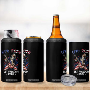 Let Freedom Rock George Washington Rock Star 4 in 1 Can Cooler Tumbler Funny Electric Guitar Player American Flag Suit 1776 to 2026 Semiquincentennial