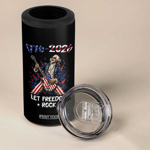 Let Freedom Rock George Washington Rock Star 4 in 1 Can Cooler Tumbler Funny Electric Guitar Player American Flag Suit 1776 to 2026 Semiquincentennial