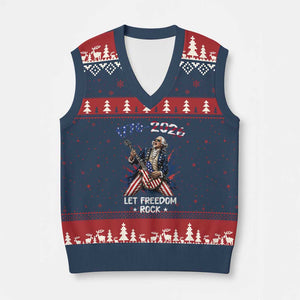 Let Freedom Rock George Washington Rock Star V-Neck Knit Sweater Vest Funny Electric Guitar Player American Flag Suit 1776 to 2026 Semiquincentennial