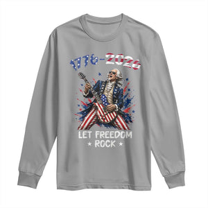 Let Freedom Rock George Washington Rock Star Long Sleeve Shirt Funny Electric Guitar Player American Flag Suit 1776 to 2026 Semiquincentennial