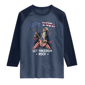 Let Freedom Rock George Washington Rock Star Raglan Shirt Funny Electric Guitar Player American Flag Suit 1776 to 2026 Semiquincentennial