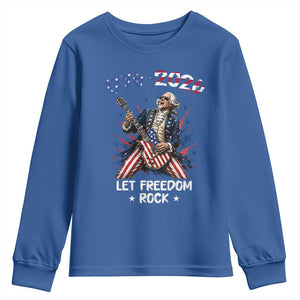 Let Freedom Rock George Washington Rock Star Youth Sweatshirt Funny Electric Guitar Player American Flag Suit 1776 to 2026 Semiquincentennial