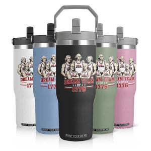 Dream Team of 1776 Funny Founding Fathers Basketball Players Flip Straw Tumbler Patriotic Sports Team Parody 4th of July 250th Anniversary
