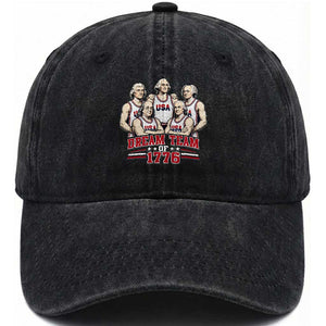 Dream Team of 1776 Funny Founding Fathers Basketball Players Washed Cotton Baseball Cap Patriotic Sports Team Parody 4th of July 250th Anniversary