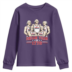 Dream Team of 1776 Funny Founding Fathers Basketball Players Youth Sweatshirt Patriotic Sports Team Parody 4th of July 250th Anniversary
