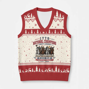 1776 National Champions Liberty Legends Vintage V-Neck Knit Sweater Vest Horseback Founding Fathers America 250th Anniversary