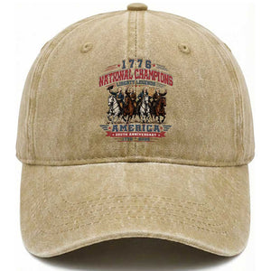 1776 National Champions Liberty Legends Vintage Washed Cotton Baseball Cap Horseback Founding Fathers America 250th Anniversary