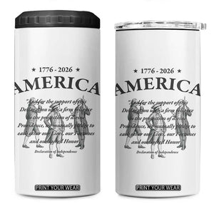 Declaration of Independence Sacred Honor Quote Graphic 4 in 1 Can Cooler Tumbler Vintage 1776 to 2026 America Patriotic History