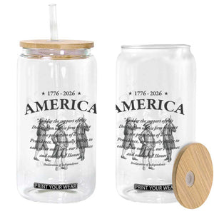 Declaration of Independence Sacred Honor Quote Graphic Glass Can Vintage 1776 to 2026 America Patriotic History