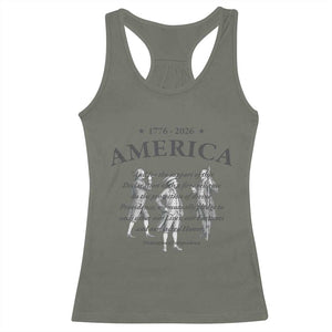 Declaration of Independence Sacred Honor Quote Graphic Racerback Tank Top Vintage 1776 to 2026 America Patriotic History