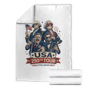 USA 250th Tour 2026 Founding Fathers Rock Concert Throw Blanket Funny Mount Rushmore Rock Stars Semiquincentennial