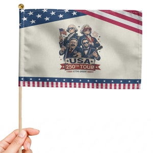 USA 250th Tour 2026 Founding Fathers Rock Concert Patriotic Handheld Flag Funny Mount Rushmore Rock Stars Semiquincentennial