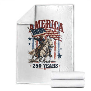 250 Years Since 1776 Cowboy on Horseback Throw Blanket Vintage Patriotic Western Style American Flag Semiquincentennial