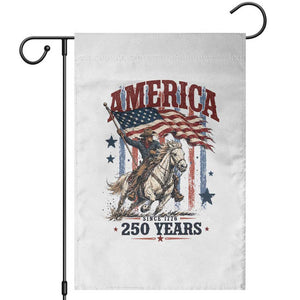 250 Years Since 1776 Cowboy on Horseback Garden Flag Vintage Patriotic Western Style American Flag Semiquincentennial