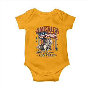 250 Years Since 1776 Cowboy on Horseback Baby Onesie Vintage Patriotic Western Style American Flag Semiquincentennial