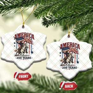 250 Years Since 1776 Cowboy on Horseback Ceramic Ornament Vintage Patriotic Western Style American Flag Semiquincentennial