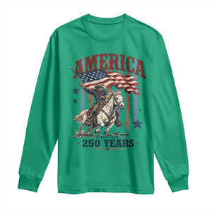 250 Years Since 1776 Cowboy on Horseback Long Sleeve Shirt Vintage Patriotic Western Style American Flag Semiquincentennial