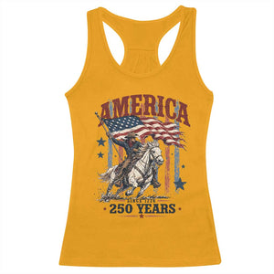 250 Years Since 1776 Cowboy on Horseback Racerback Tank Top Vintage Patriotic Western Style American Flag Semiquincentennial