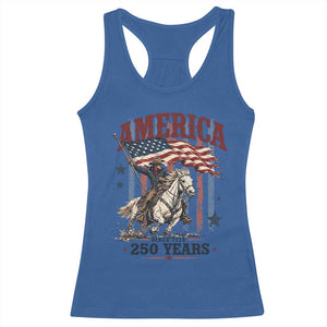 250 Years Since 1776 Cowboy on Horseback Racerback Tank Top Vintage Patriotic Western Style American Flag Semiquincentennial