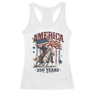 250 Years Since 1776 Cowboy on Horseback Racerback Tank Top Vintage Patriotic Western Style American Flag Semiquincentennial