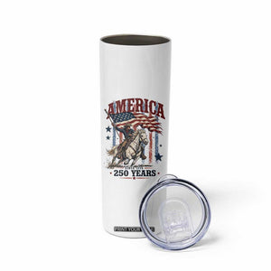 250 Years Since 1776 Cowboy on Horseback Skinny Tumbler Vintage Patriotic Western Style American Flag Semiquincentennial