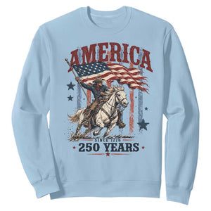 250 Years Since 1776 Cowboy on Horseback Sweatshirt Vintage Patriotic Western Style American Flag Semiquincentennial