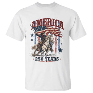 250 Years Since 1776 Cowboy on Horseback T Shirt Vintage Patriotic Western Style American Flag Semiquincentennial