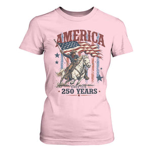 250 Years Since 1776 Cowboy on Horseback T Shirt For Women Vintage Patriotic Western Style American Flag Semiquincentennial