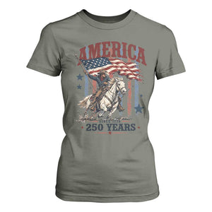 250 Years Since 1776 Cowboy on Horseback T Shirt For Women Vintage Patriotic Western Style American Flag Semiquincentennial