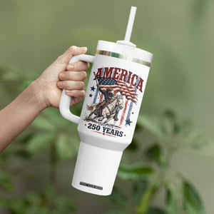 250 Years Since 1776 Cowboy on Horseback Tumbler With Handle Vintage Patriotic Western Style American Flag Semiquincentennial