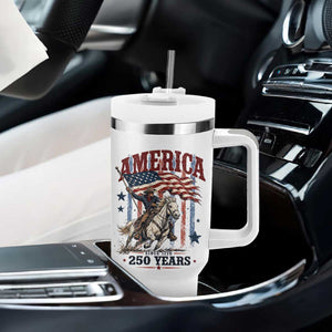 250 Years Since 1776 Cowboy on Horseback Tumbler With Handle Vintage Patriotic Western Style American Flag Semiquincentennial