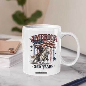 250 Years Since 1776 Cowboy on Horseback Coffee Mug Vintage Patriotic Western Style American Flag Semiquincentennial