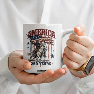 250 Years Since 1776 Cowboy on Horseback Coffee Mug Vintage Patriotic Western Style American Flag Semiquincentennial