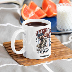 250 Years Since 1776 Cowboy on Horseback Coffee Mug Vintage Patriotic Western Style American Flag Semiquincentennial