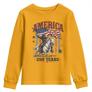 250 Years Since 1776 Cowboy on Horseback Youth Sweatshirt Vintage Patriotic Western Style American Flag Semiquincentennial