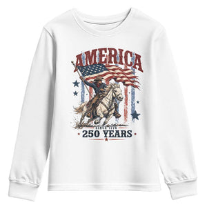 250 Years Since 1776 Cowboy on Horseback Youth Sweatshirt Vintage Patriotic Western Style American Flag Semiquincentennial